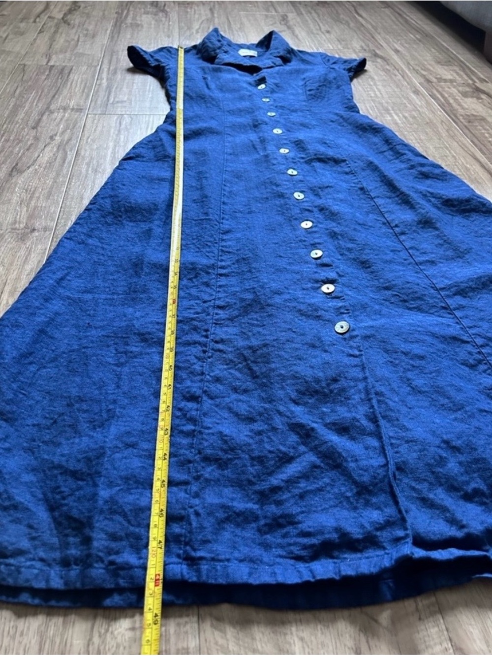 Handmade Indigo Blue 100% Linen Maxi Dress - Picture 6 of 9